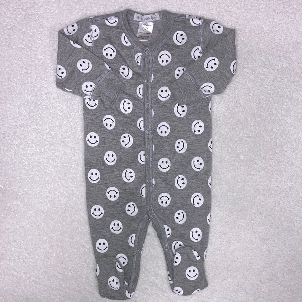 Little mish grey smiley face snap sleeper pajamas 6m